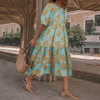 JuliaFashion - Vintage Square Collar Floral Boho Dress