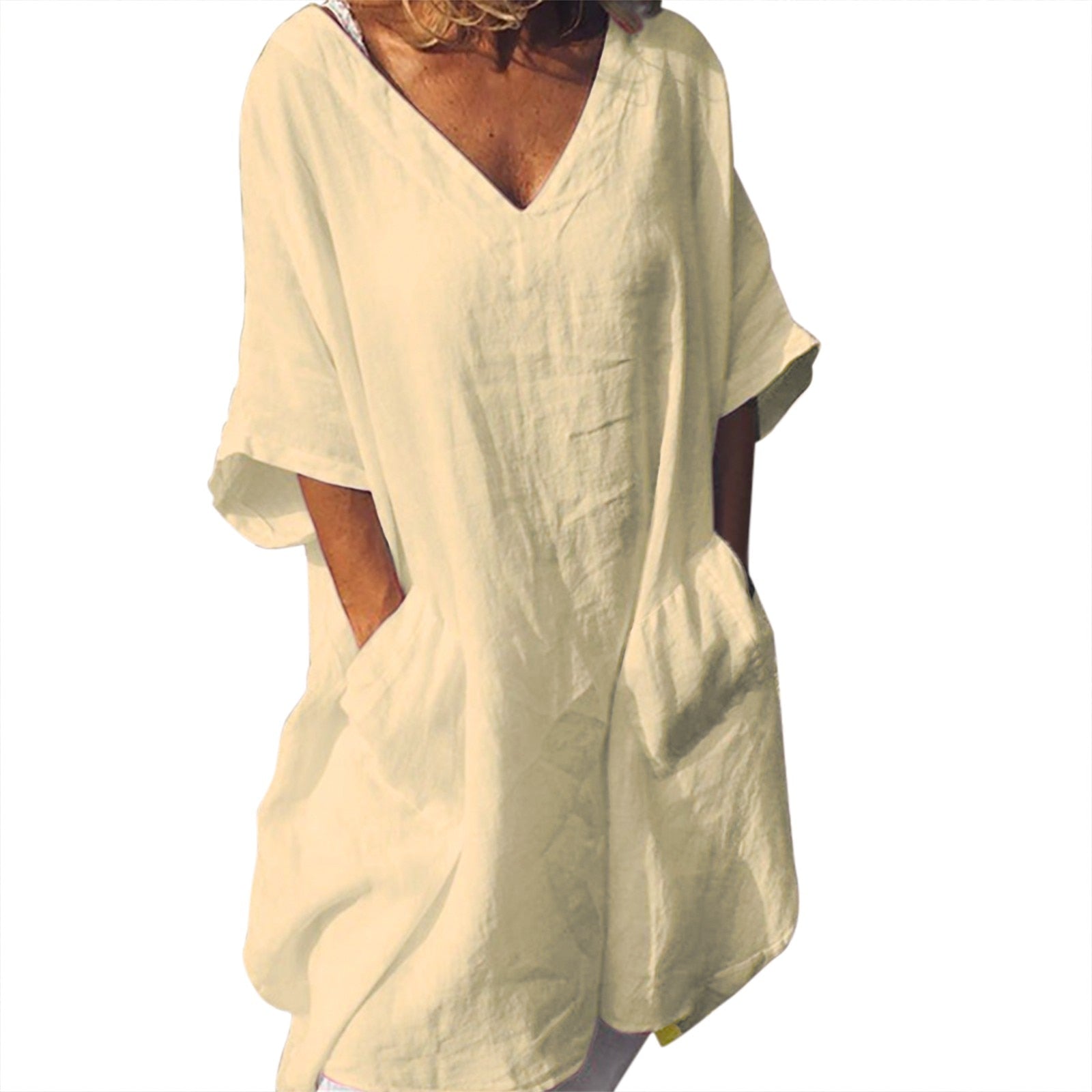 JuliaFashion-Oversize V-Neck Short Sleeve Summer Dress