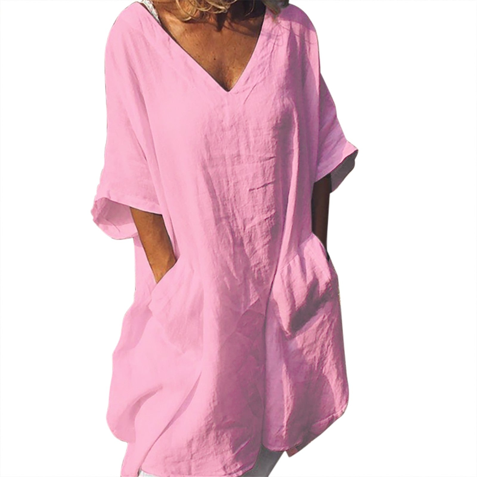 JuliaFashion-Oversize V-Neck Short Sleeve Summer Dress