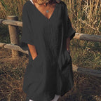 JuliaFashion-Oversize V-Neck Short Sleeve Summer Dress