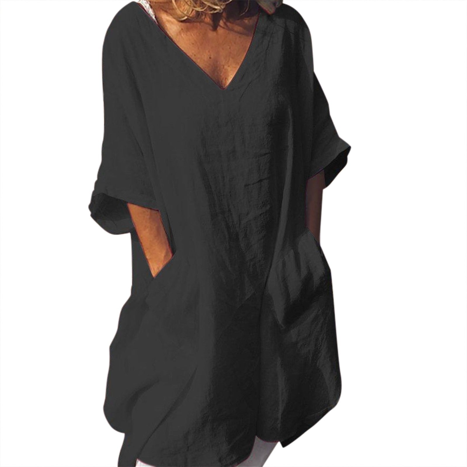 JuliaFashion-Oversize V-Neck Short Sleeve Summer Dress