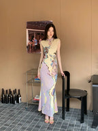 Vintage Floral Cut Out Maxi Dress