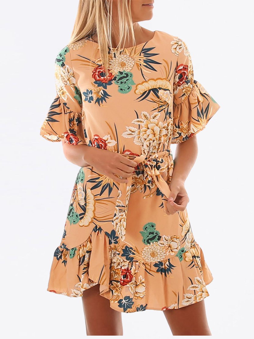 JuliaFashion - Saturday Morning Floral Print Ruffled Mini Dress