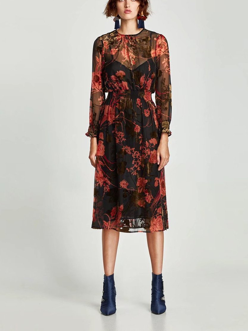 JuliaFashion - Weekend Getaway Floral Mesh Midi Dress
