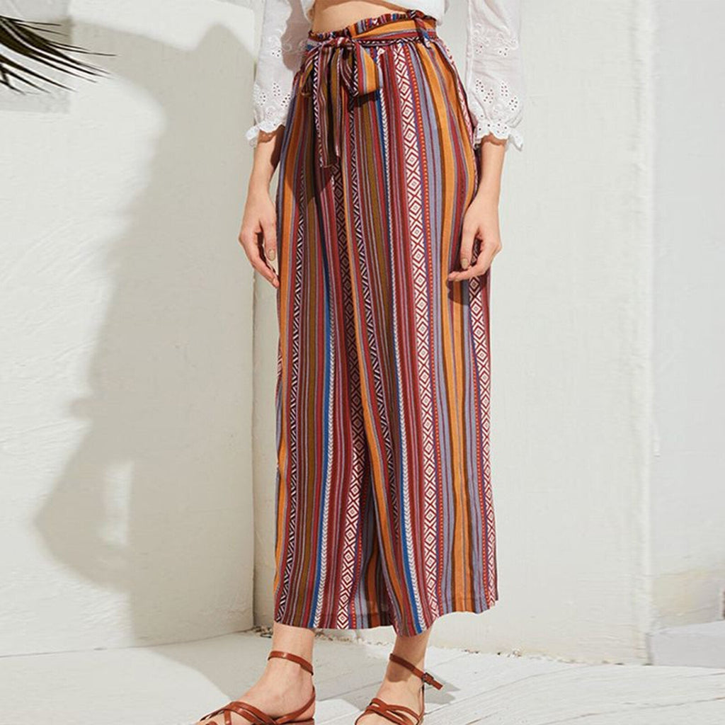 JuliaFashion-Colorful Vertical Striped Beach Vacation Pants