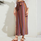 JuliaFashion-Colorful Vertical Striped Beach Vacation Pants