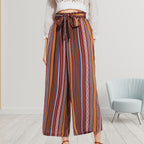 JuliaFashion-Colorful Vertical Striped Beach Vacation Pants
