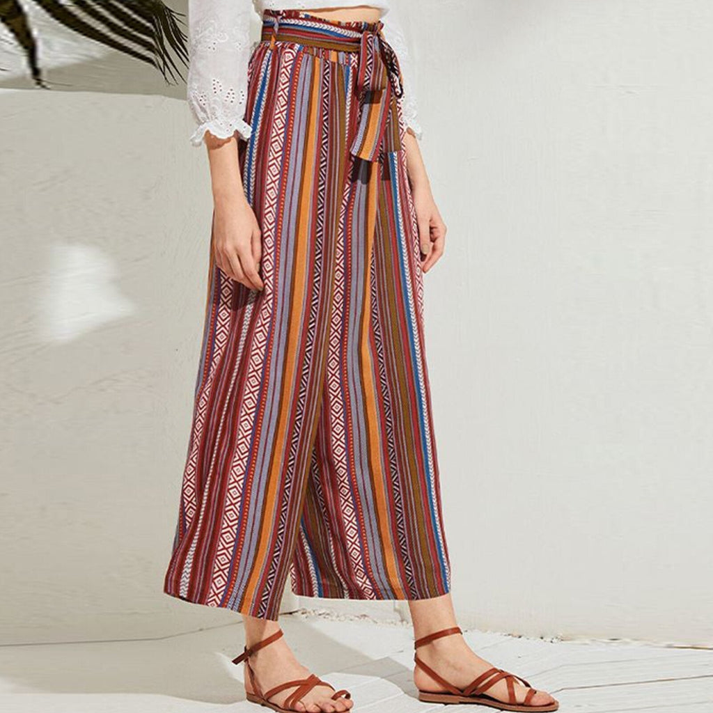 JuliaFashion-Colorful Vertical Striped Beach Vacation Pants