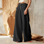 JuliaFashion-Plus Size Cotton Solid Color Button Pants