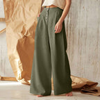 JuliaFashion-Plus Size Cotton Solid Color Button Pants
