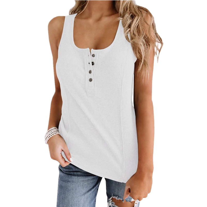 JuliaFashion - 2024 Women Summer Solid Color Button Sleeveless Tank