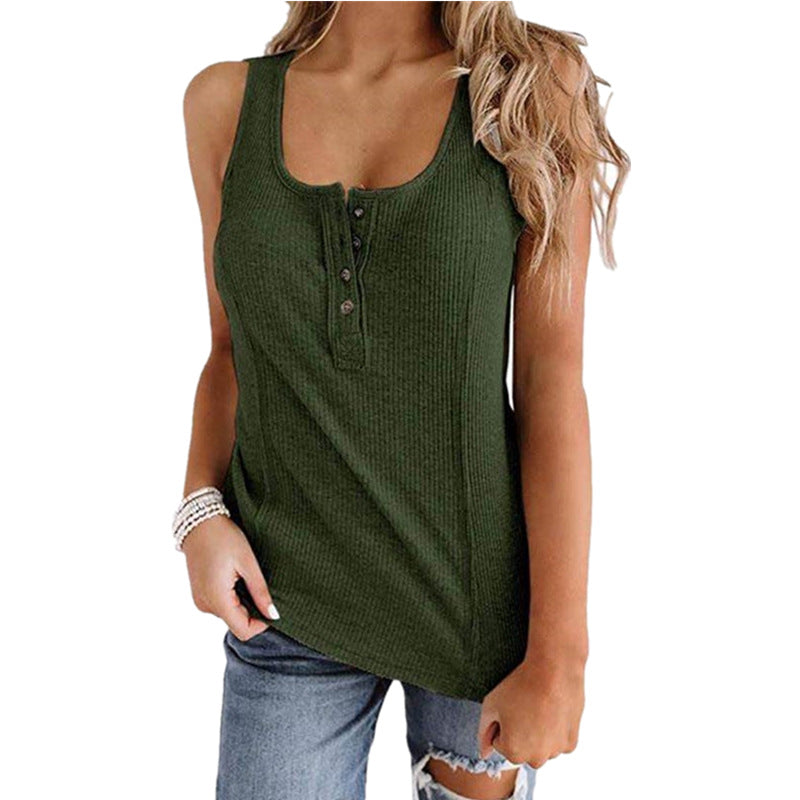 JuliaFashion - 2024 Women Summer Solid Color Button Sleeveless Tank