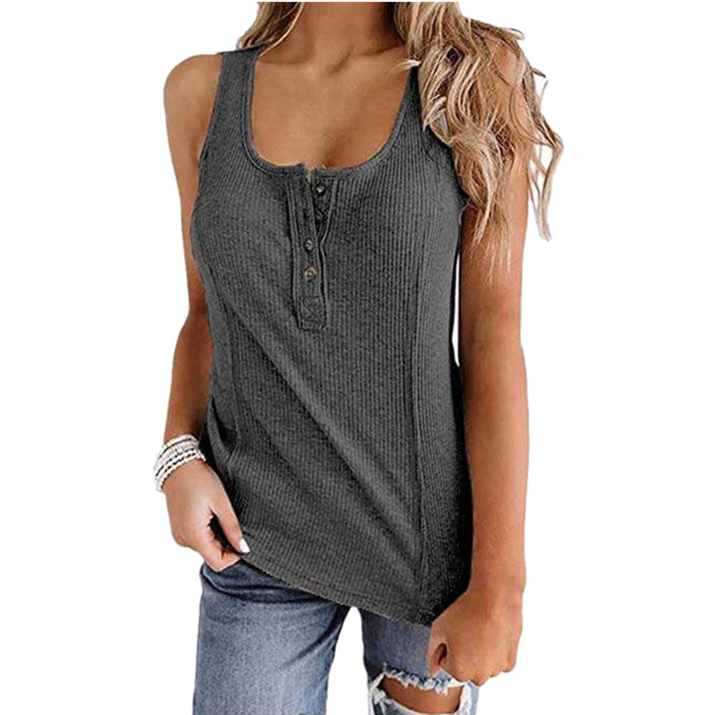 JuliaFashion - 2024 Women Summer Solid Color Button Sleeveless Tank