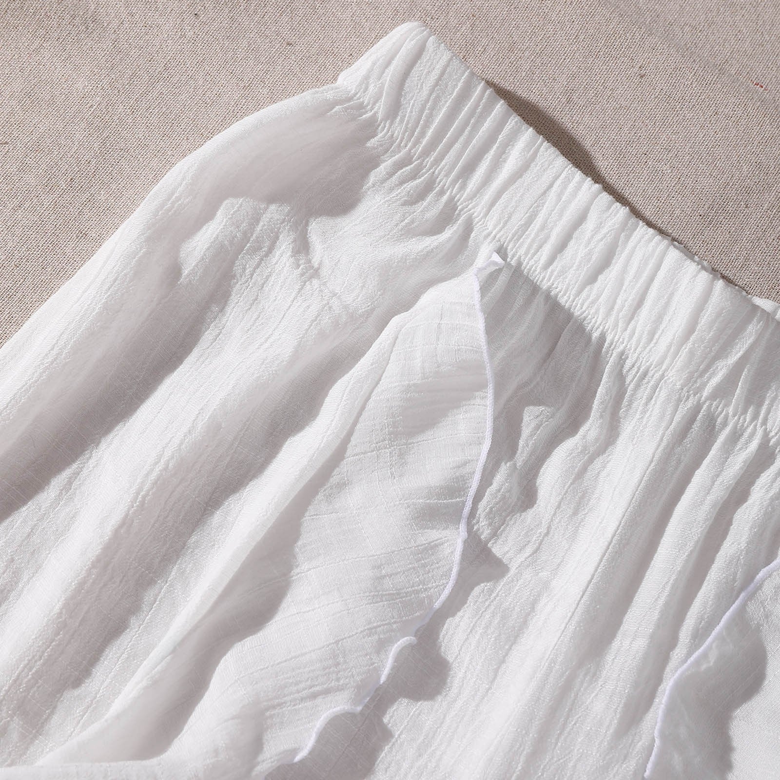 JuliaFashion - Ruffled Cotton Linen Beach Wide Leg Pants