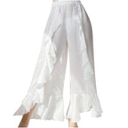 JuliaFashion - Ruffled Cotton Linen Beach Wide Leg Pants
