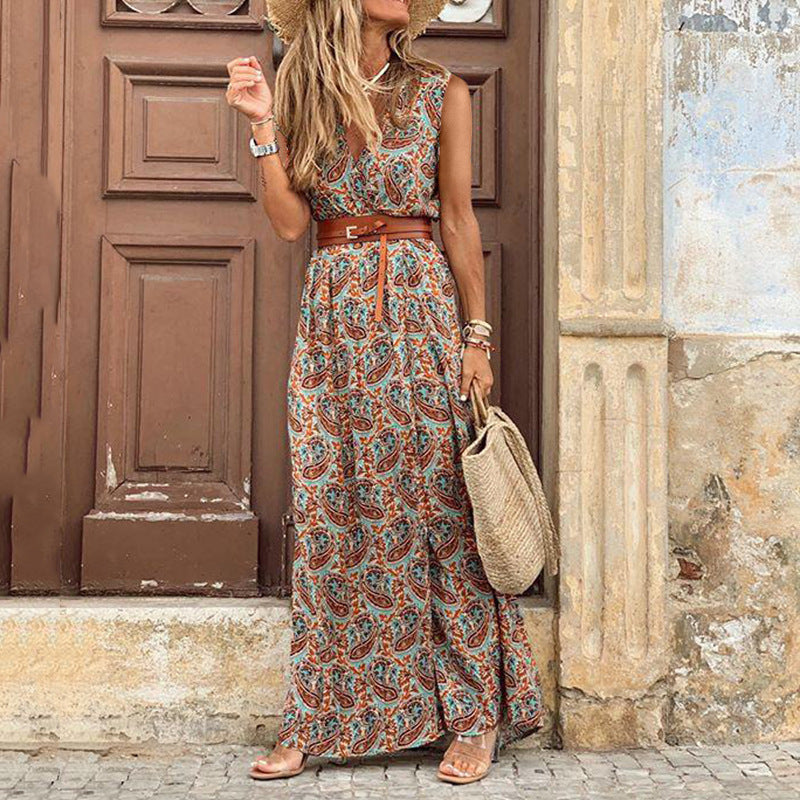 JuliaFashion - 2024 Women Bohemian Floral Print V-Neck Short Sleeve Dress