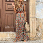 JuliaFashion - 2024 Women Bohemian Floral Print V-Neck Short Sleeve Dress