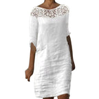 JuliaFashion-Oversize Cotton Linen Middle Sleeve Beach Dress