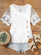 JuliaFashion-Elegant Lace Asymmetrical Neck Blouses