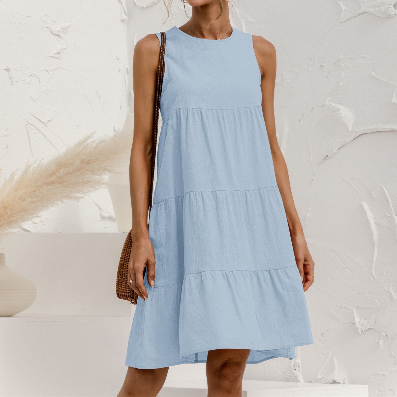 JuliaFashion - Sleeveless Crew Neck A-Line Midi Dress