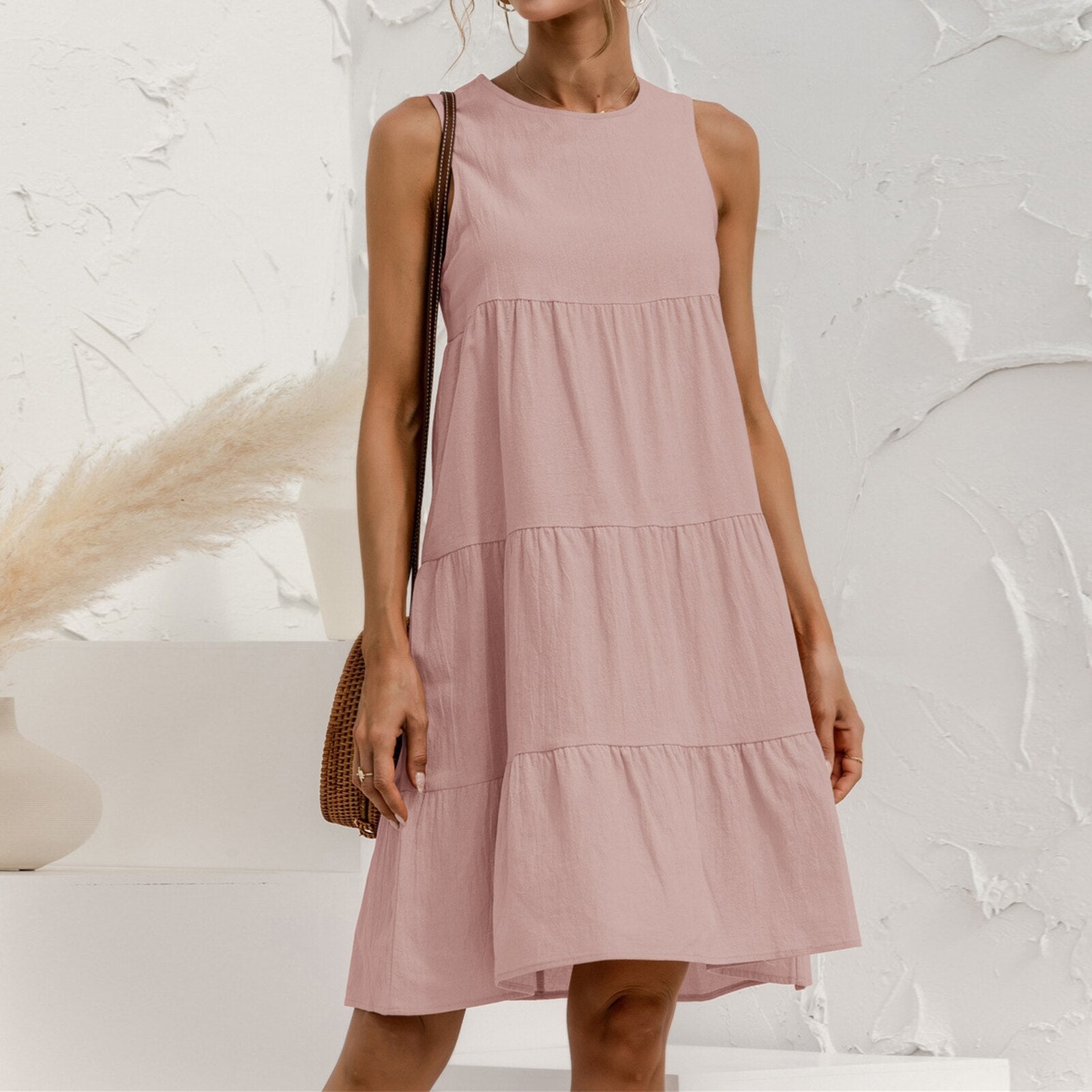 JuliaFashion - Sleeveless Crew Neck A-Line Midi Dress