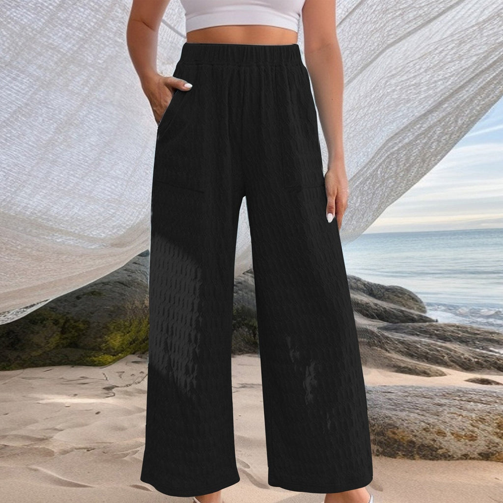 JuliaFashion-Casual Elastic Waistband Solid Color Pants