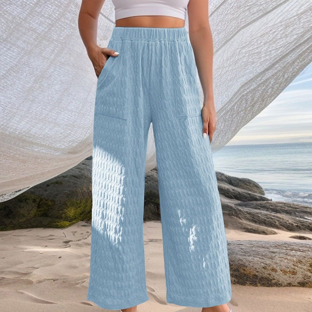 JuliaFashion-Casual Elastic Waistband Solid Color Pants