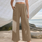 JuliaFashion-Casual Elastic Waistband Solid Color Pants