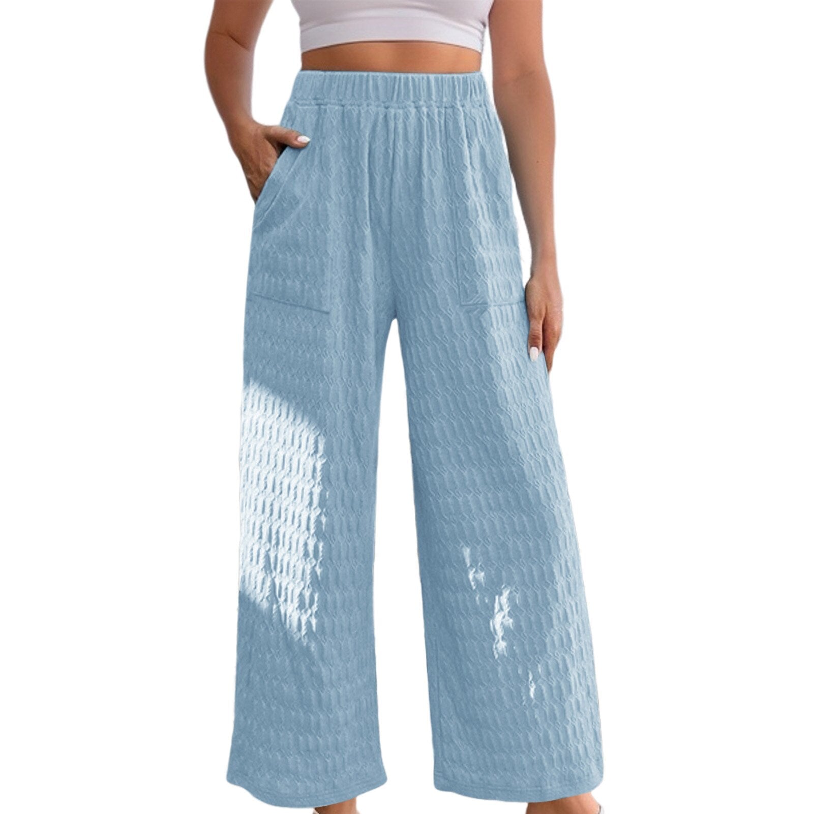 JuliaFashion-Casual Elastic Waistband Solid Color Pants