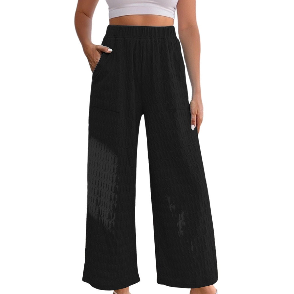 JuliaFashion-Casual Elastic Waistband Solid Color Pants