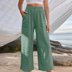 JuliaFashion-Casual Elastic Waistband Solid Color Pants