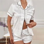 JuliaFashion-Casual Satin Silk Solid Color Pajamas Set