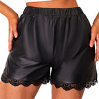 JuliaFashion - Sexy Lace Faux Leather Shorts