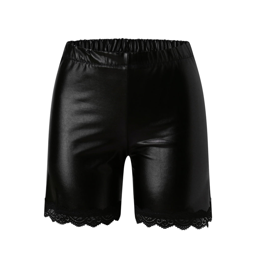 JuliaFashion - Sexy Lace Faux Leather Shorts