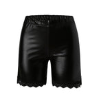 JuliaFashion - Sexy Lace Faux Leather Shorts