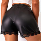 JuliaFashion - Sexy Lace Faux Leather Shorts