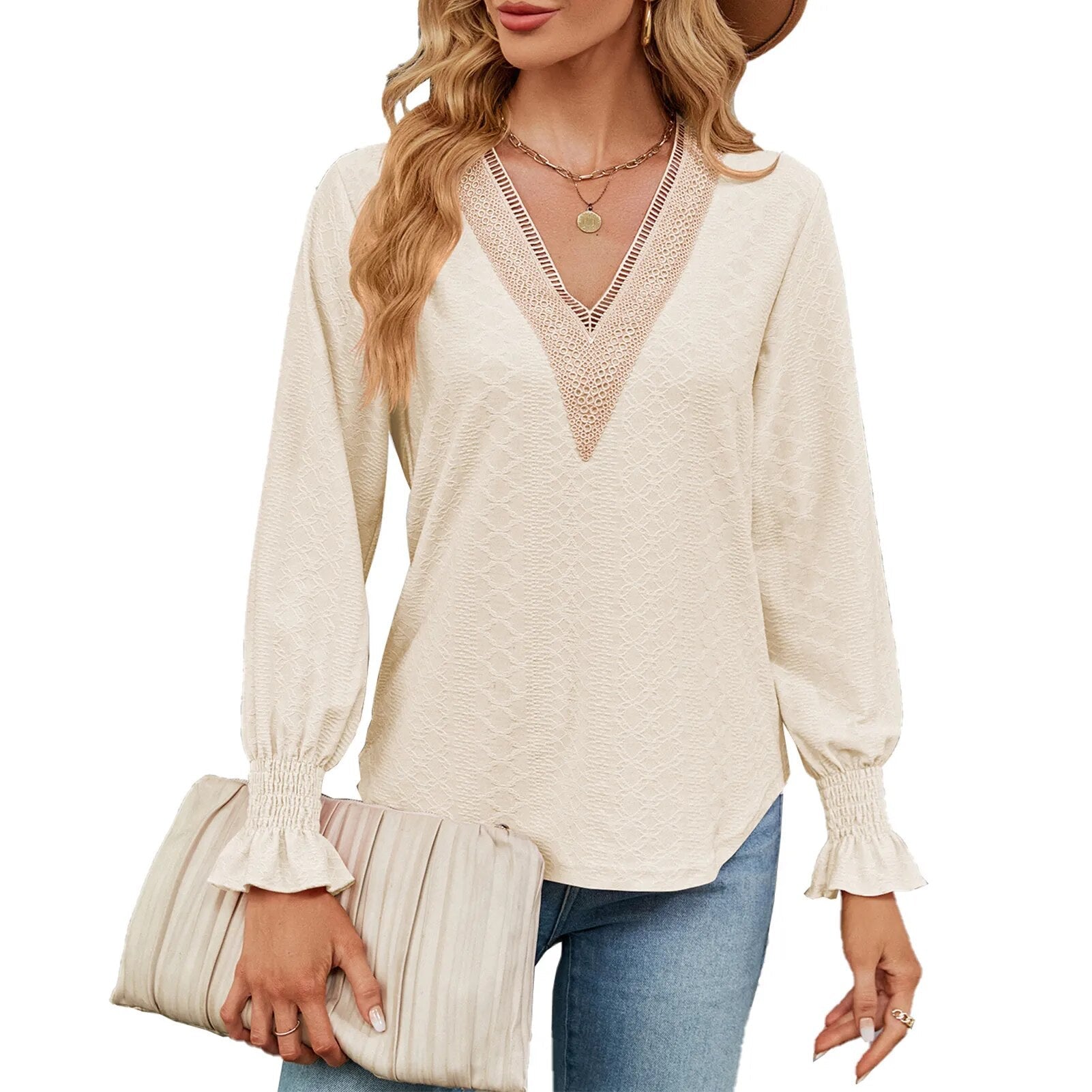 JuliaFashion-Elegant Y2k V-Neck Blouse