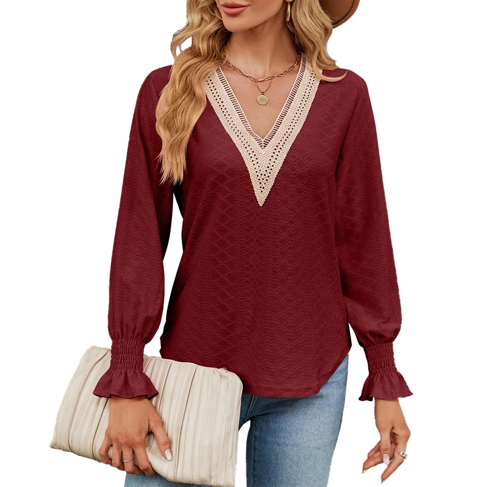 JuliaFashion-Elegant Y2k V-Neck Blouse