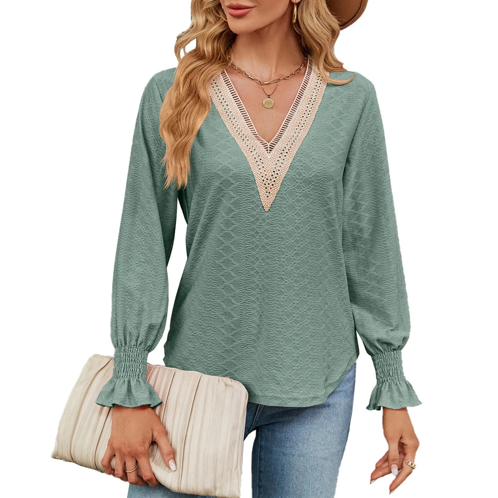 JuliaFashion-Elegant Y2k V-Neck Blouse