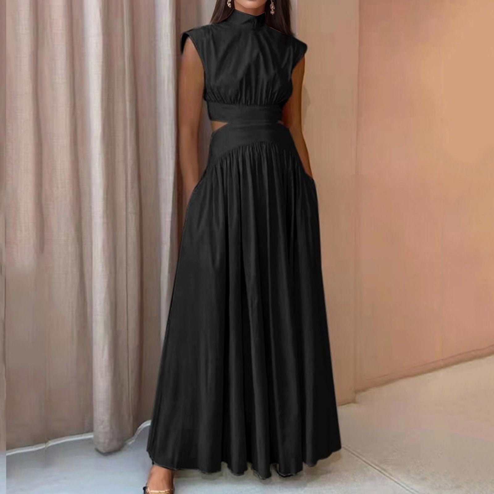 JuliaFashion-Elegant Sleeveless Hollow Out Maxi Dress