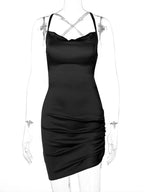 Julia Fashion - Women Strap Ruched Lace Up Mini Dress
