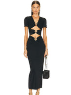 JuliaFashion - Sexy Short Sleeve Summer Bandage Cutout Dress