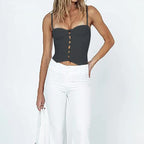 JuliaFashion-Low Cut Bra Buckle Cami Tops for Summer