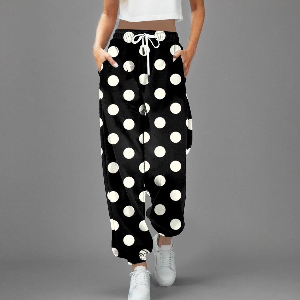 JuliaFashion-Polka Dot Printed Sports Harajuku Trousers