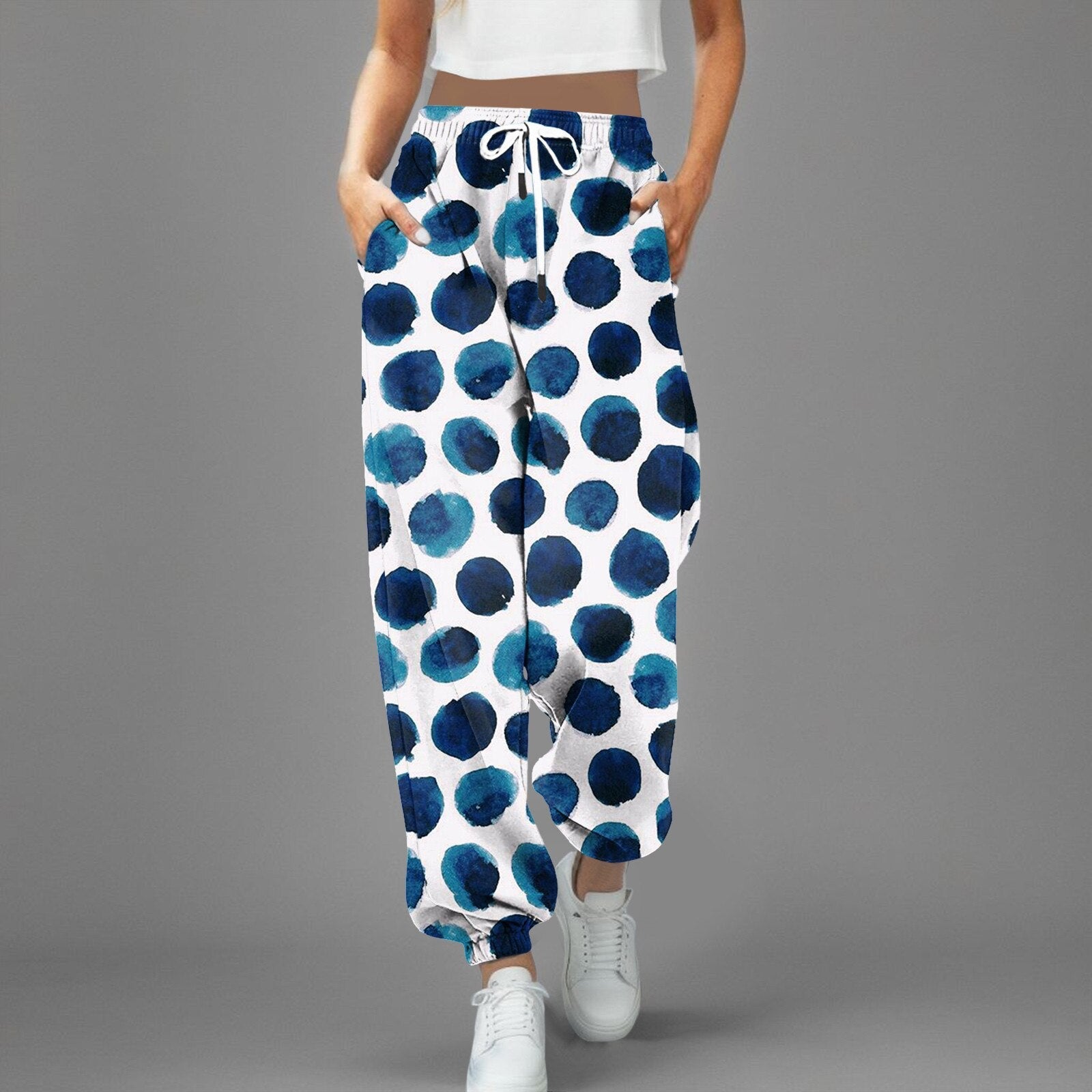 JuliaFashion-Polka Dot Printed Sports Harajuku Trousers
