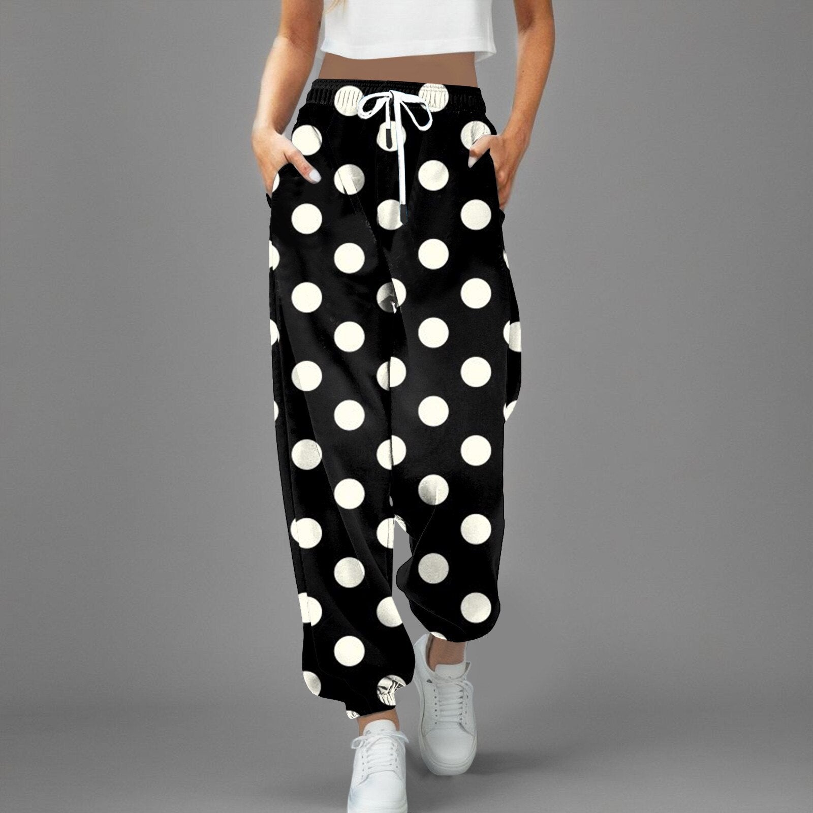 JuliaFashion-Polka Dot Printed Sports Harajuku Trousers