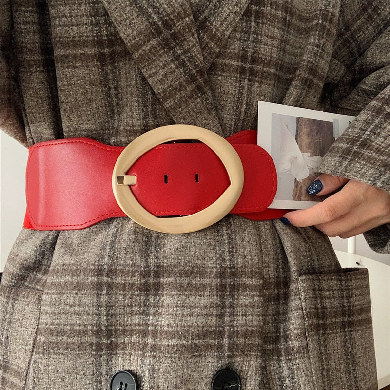 JuliaFashion-Elastic Vintage PU Leather Wild Pin Buckle