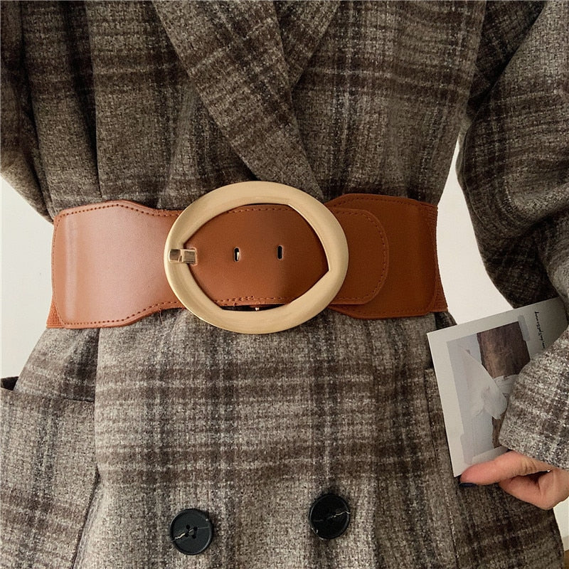 JuliaFashion-Elastic Vintage PU Leather Wild Pin Buckle