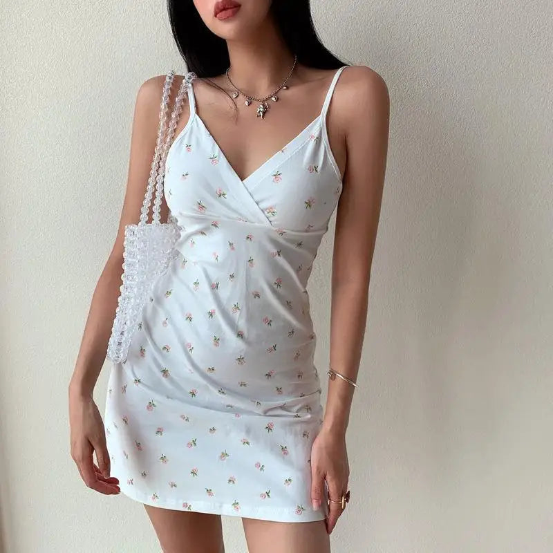 Julia Fashion - White Vintage Print Halter Floral Maxi Puss Sexy Backless Women's Mini Dress
