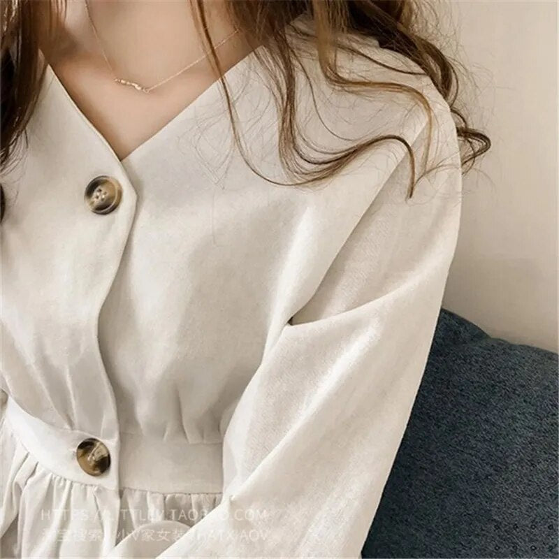 JuliaFashion - 2024 Ruffles Waist V-Neck Autumn Blouses